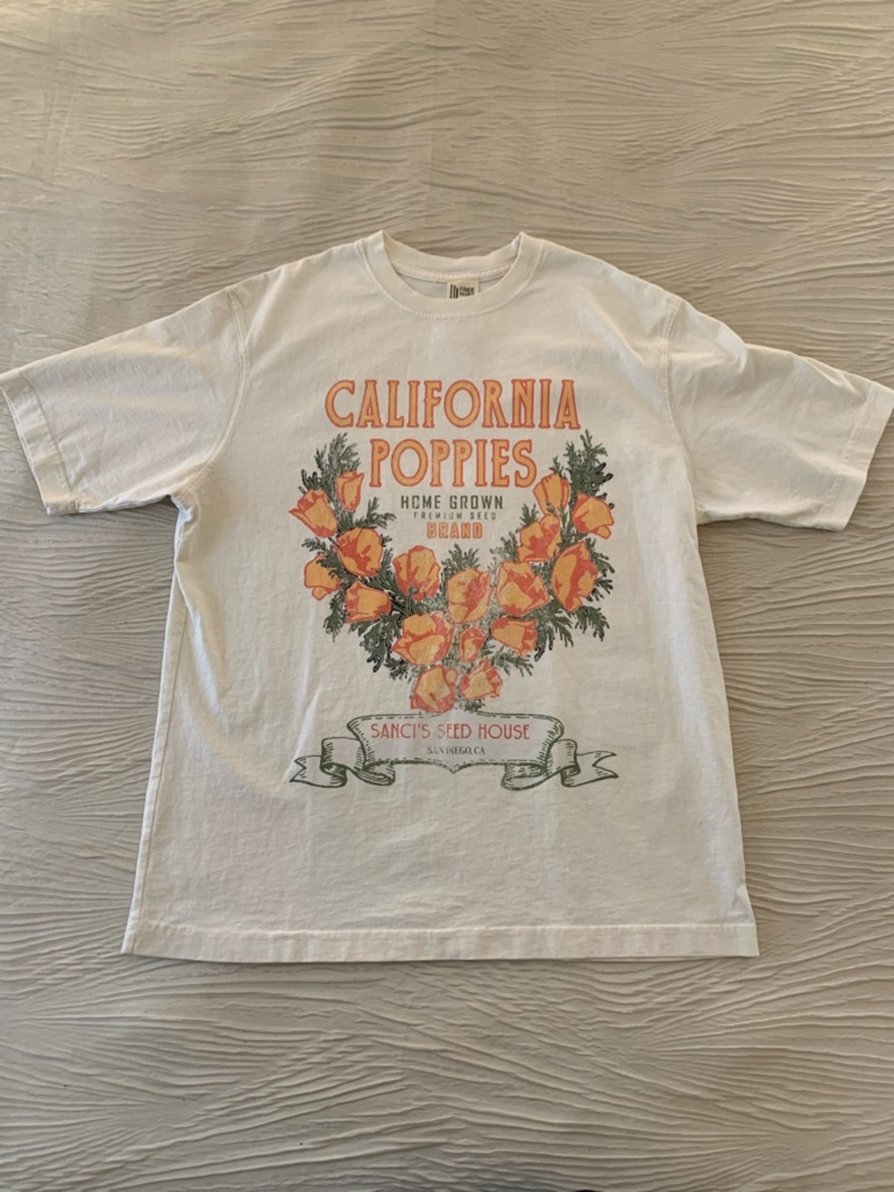 Free People Made in USA Oversized White “California Poppies” graphic tee, size S
